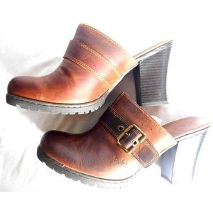 Bolo Rust Brown Leather Buckle Strap Mule Clogs Shoes Women's 9M